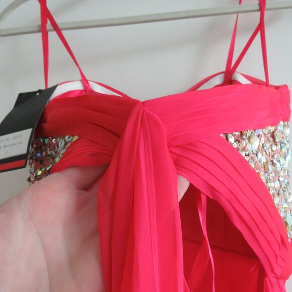 LA FEMME 18733 Beaded Bodice Chiffon Strapless Maxi Prom Dress Watermelon 4 NWT - Picture 13 of 16